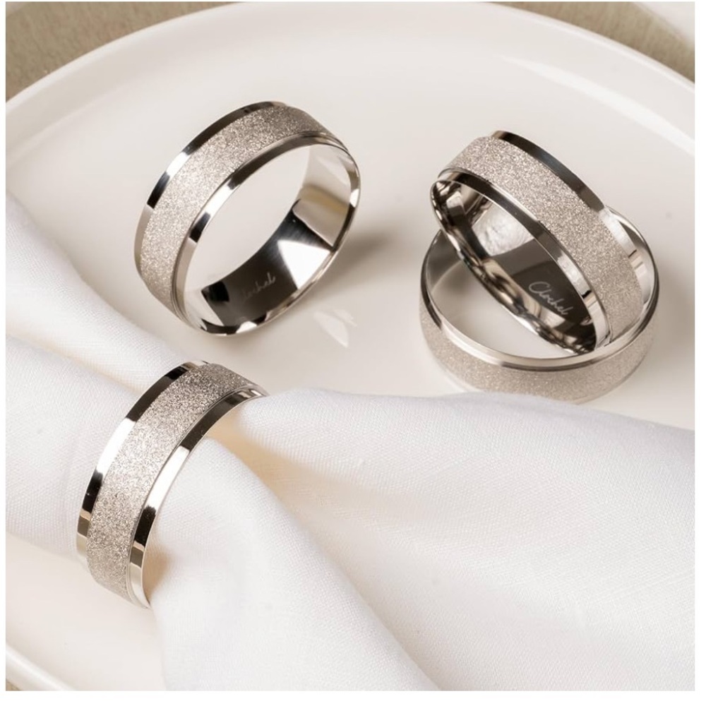 Clochel Silver Rose Glitter Stainless Napkin Rings Set NWT OS